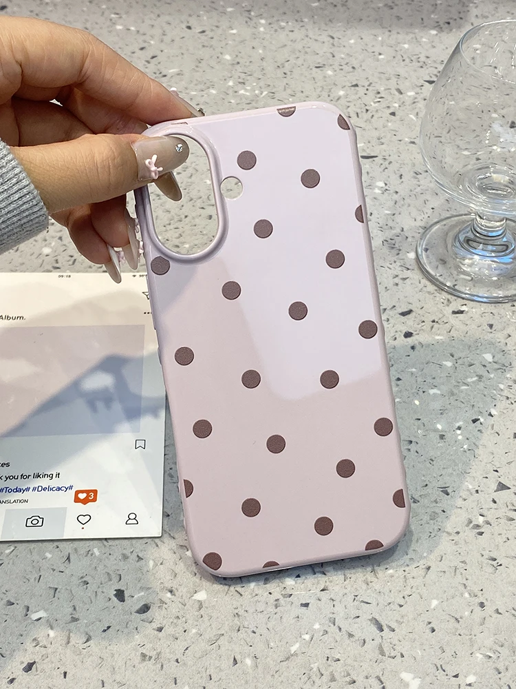 Chic Purple and Beige Polka Dots Glossy Protective Phone Case