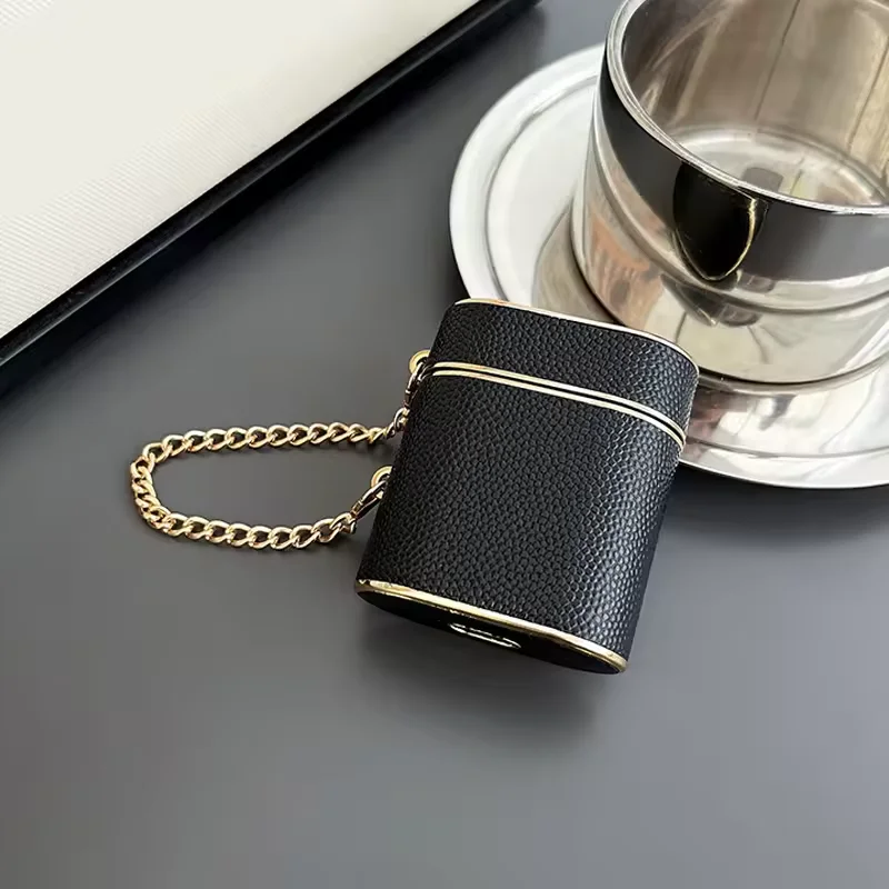 Deluxe Metal Keychain Leather Earphone Shockproof Case with Bluetooth Charging