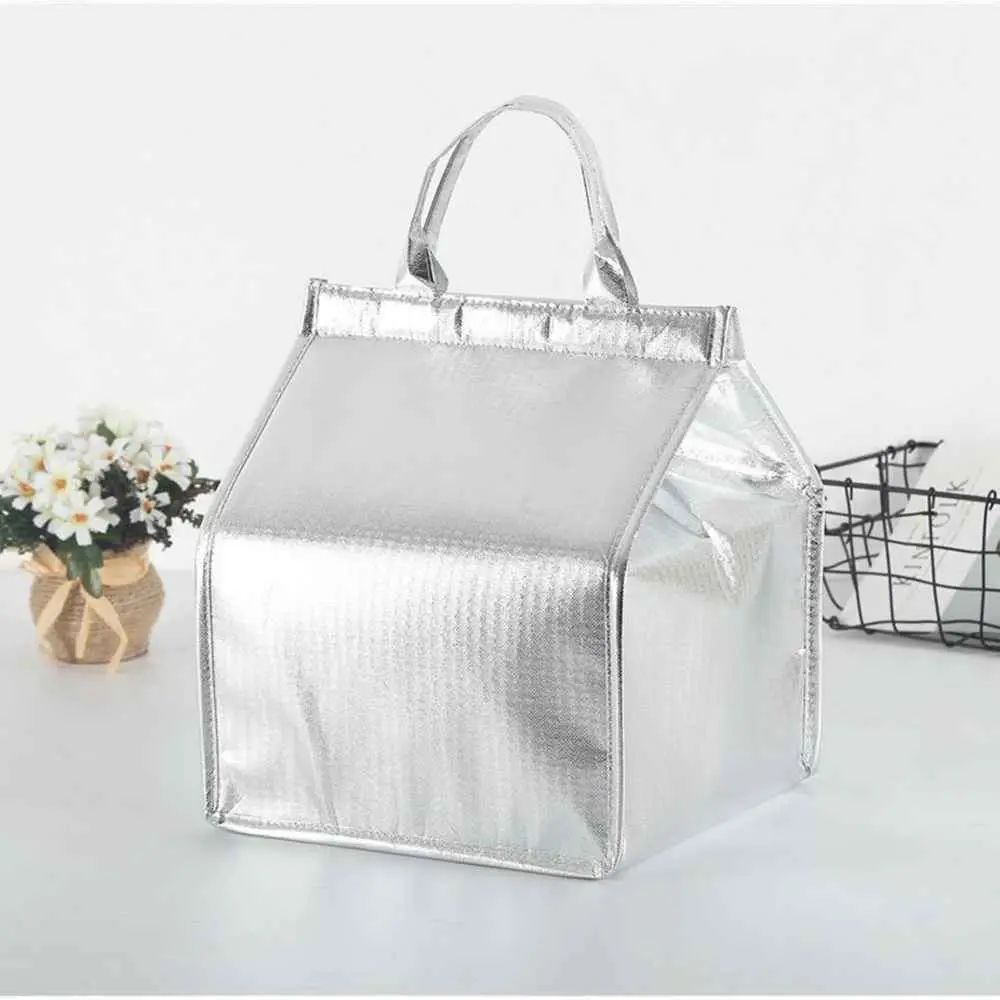 Faltbare große Kühltasche, Aluminiumfolie, Thermobox, tragbare Lebensmittel-Kuchen-isolierte Tasche, wasserdichter Eisbeutel, Lunchbox, Lieferbeutel – Detail 4