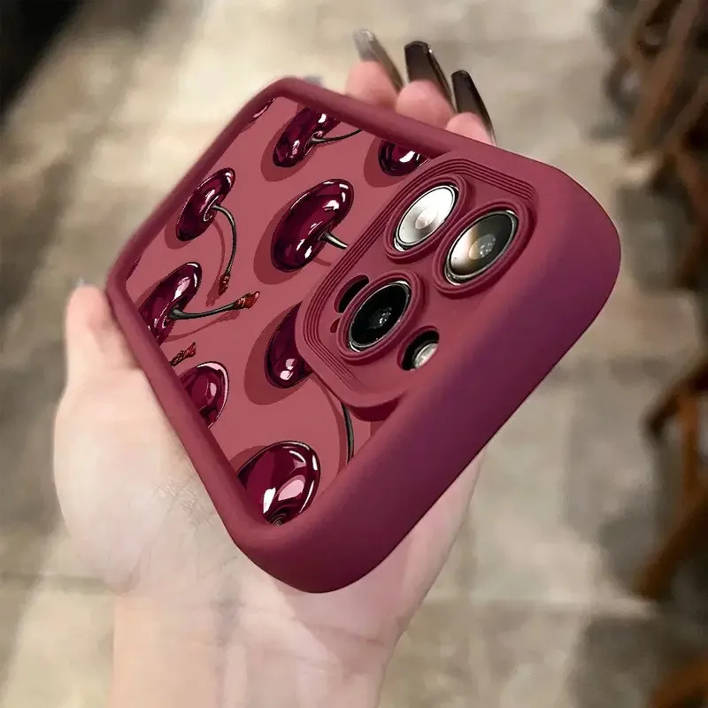 Luxury Wine Red Cherry Print Soft TPU Phone Case - Elegant and Durable Back Cover