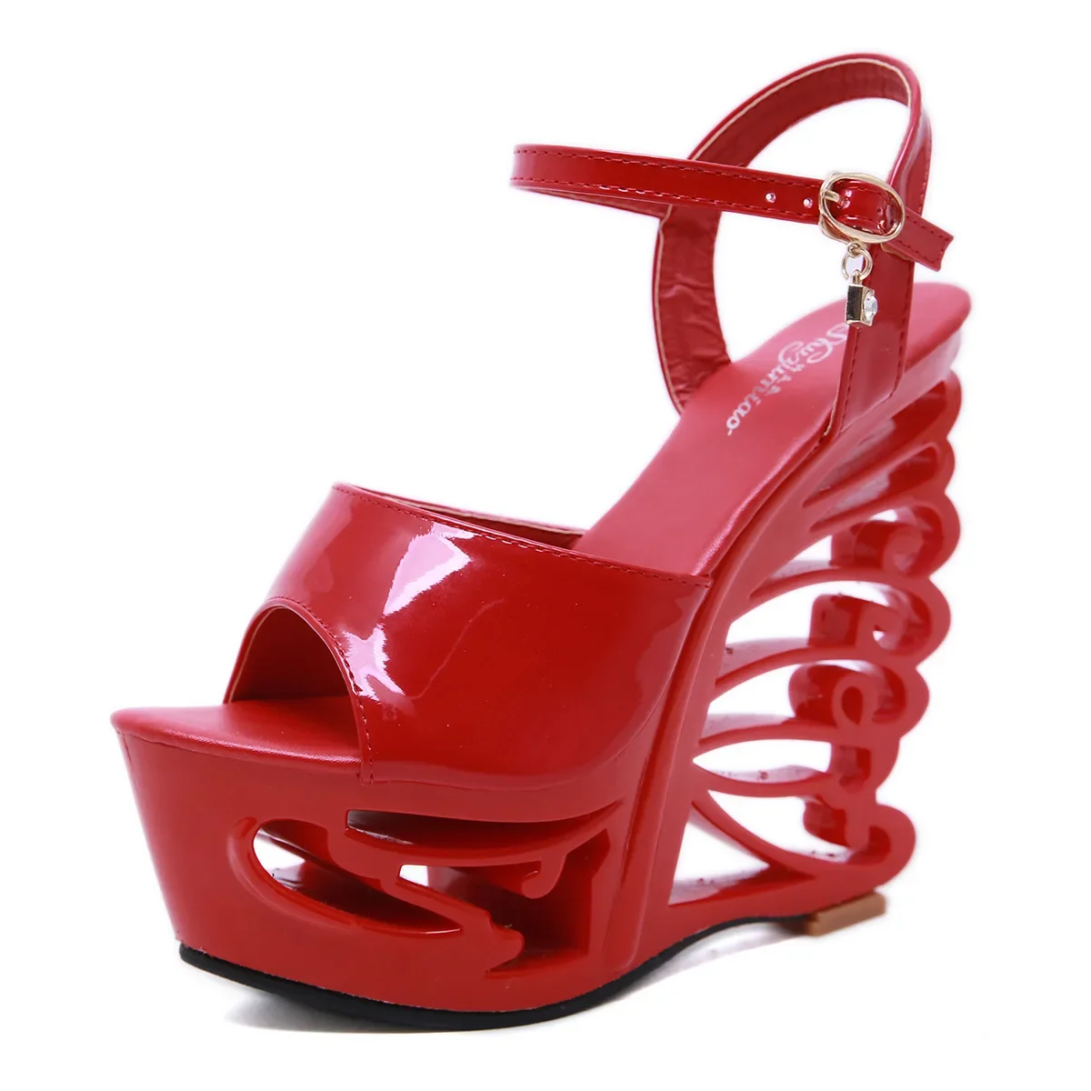 

Designer's New Summer Fashion Leather Buckle Wrist Band Metal Decorative Waterproof Platform Shaped Heel Super High Heel Sandals