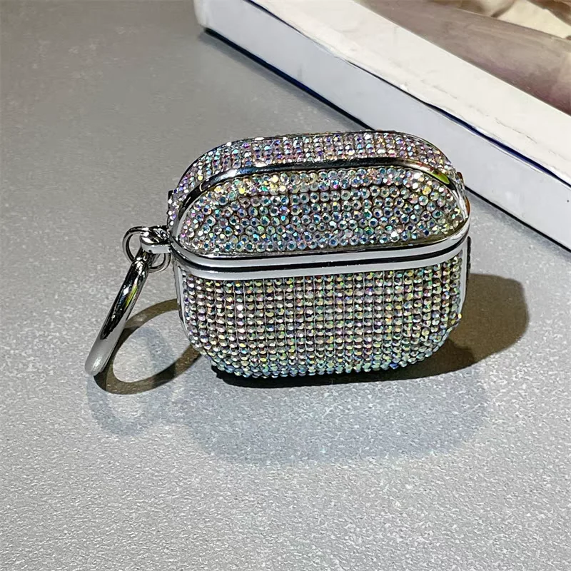 Deluxe Plated Sparkling Diamond Bluetooth Headphone Case with Keychain - Shockproof Earphone Cover