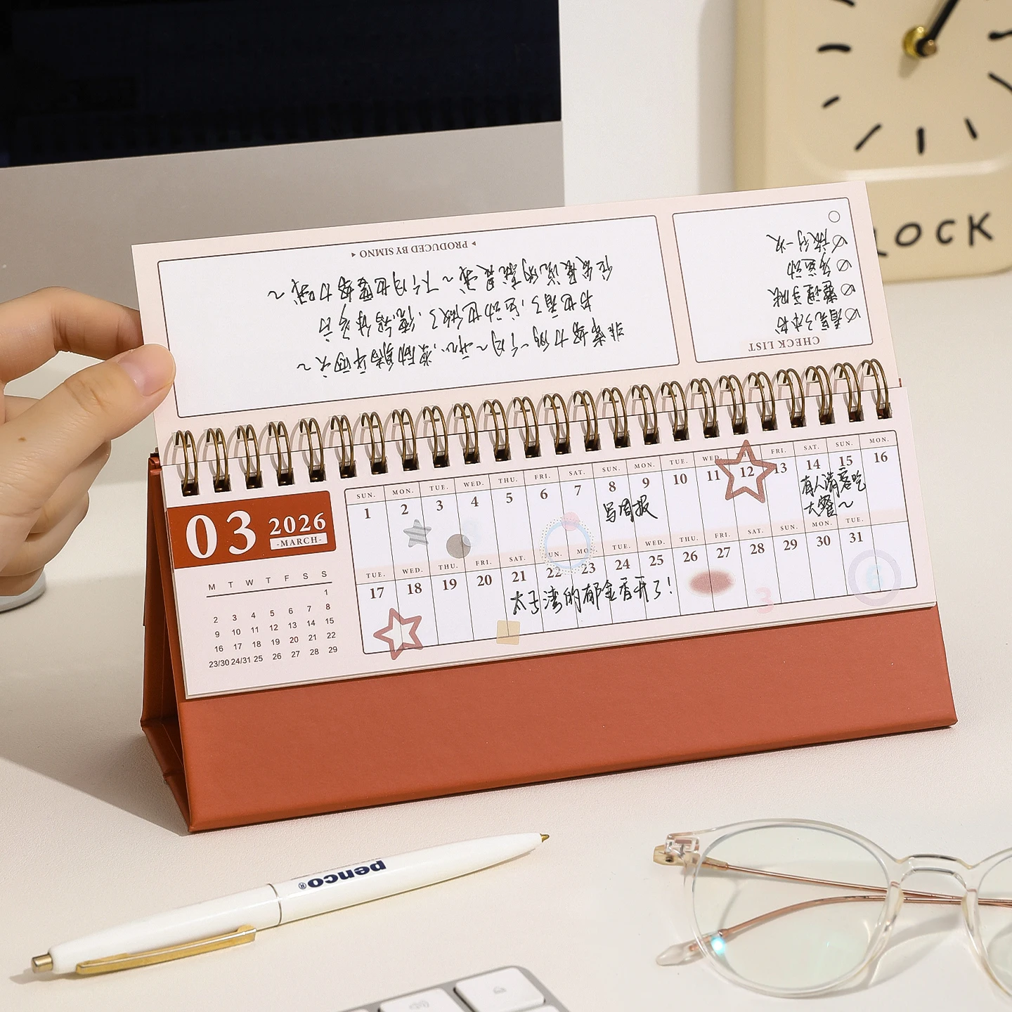 2025.10~2026.12 Kawaii 2026 Calendario da parete semplice orizzontale Piccolo calendario da tavolo Planner Decorazione del desktop Cancelleria per ufficio - immagine 3