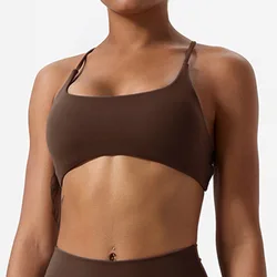 Enhanced Women's Comfort Sports Bra - Stretch Fit Workout Top with Back Cross Design - S (Dark Coffee)