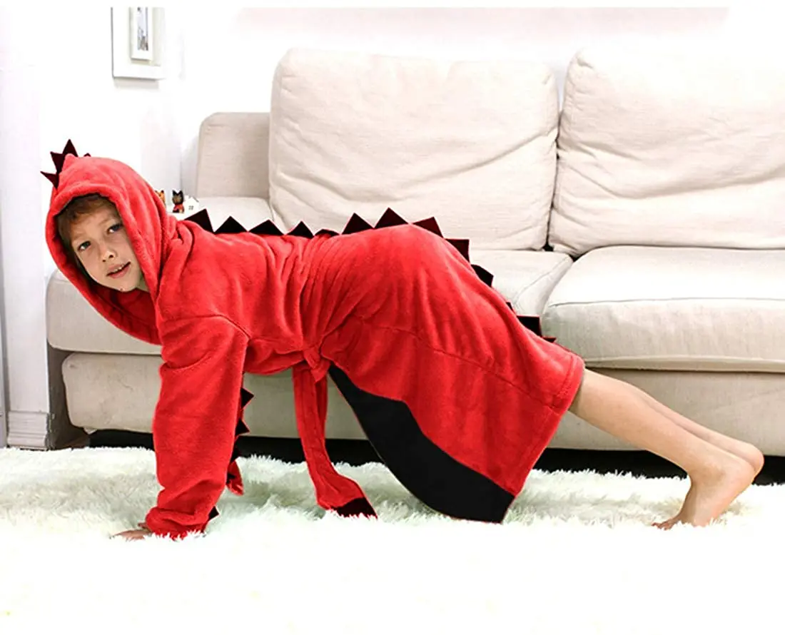 3-15 Years Girls Boys' Plush Hooded Bathrobe Dinosaur Fleece Robe LOLANTA kids pajamas set child bathrobe kids robe