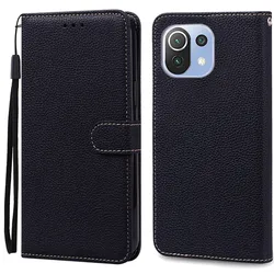 Leather Wallet Flip Case - Premium Protective Cover for Mi 11 Lite 5G NE (Black)