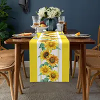Yellow Sunflower Linen Table Runner Watercolor Summer Flower Washable Dresser Scarf Table Decor Wedding Dinning Home Party Decor 2