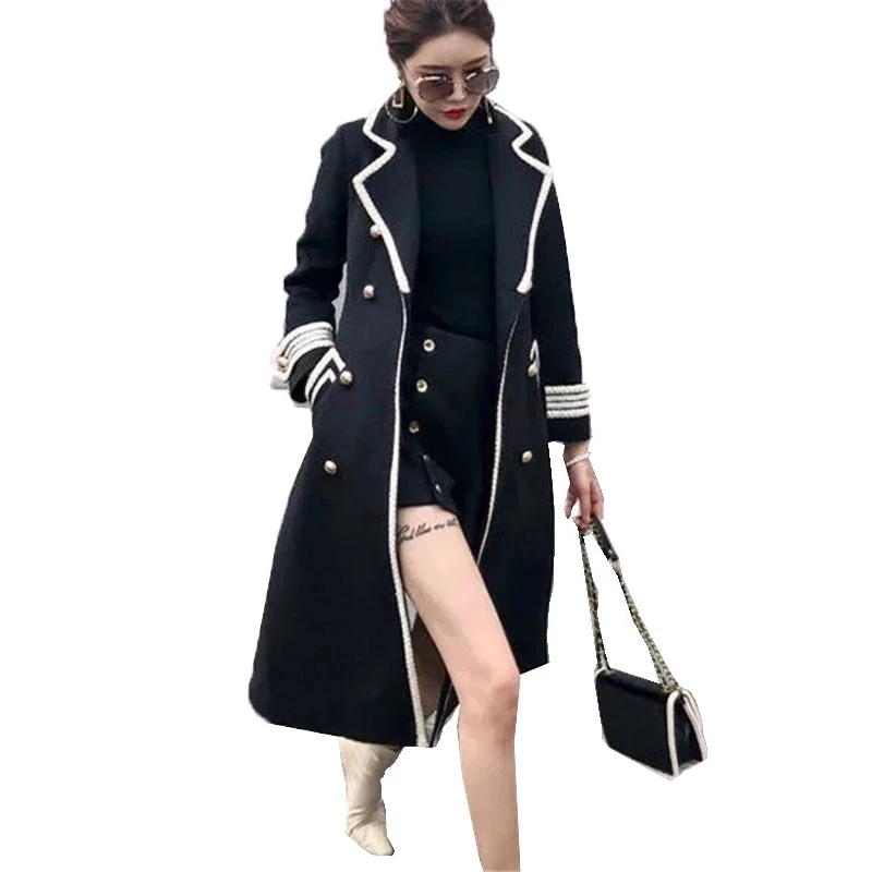 

Winter Women Woolen Coat 2023 New Fashion Casual Double-breasted Long Coat Female Jacket British Hepburn Style Slim Outerwear