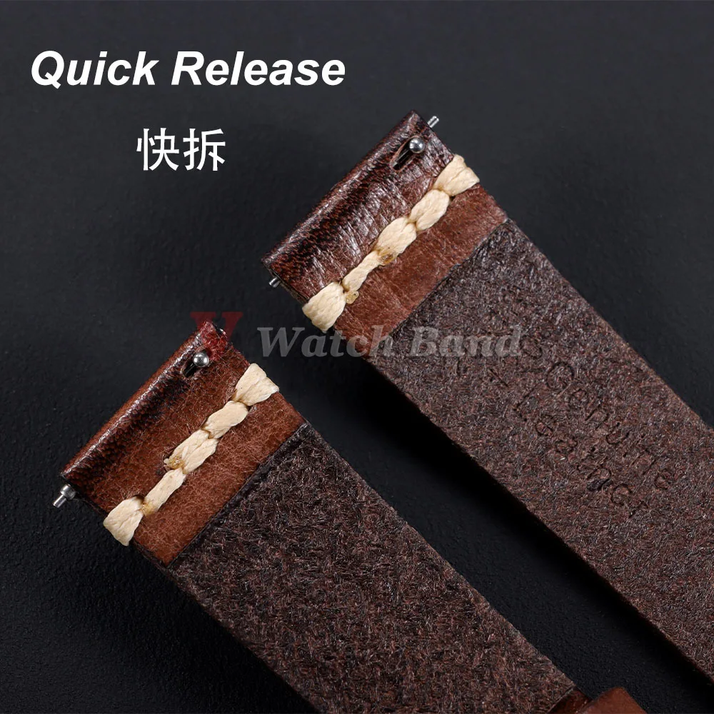 Premium Vintage Cowhide Leather Watch Strap - Men's Wrist Bracelet