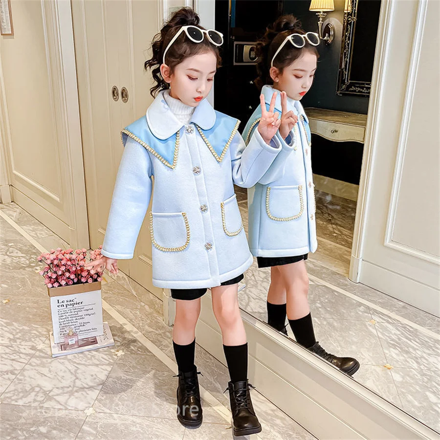 

Autumn Girls Woolen Jackets Kids Thicken Coats Children Autumn Clothes Warm Casual Big Girls Outwear Long Jacket Coat