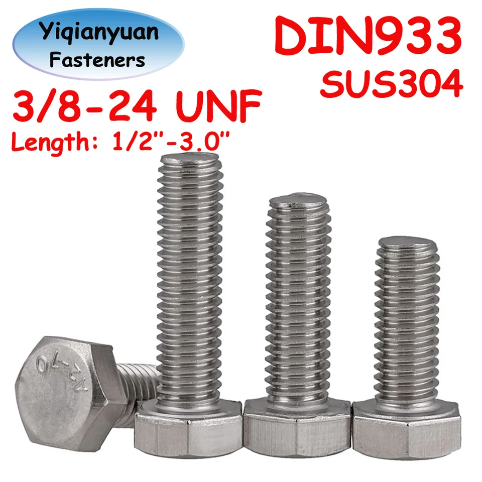 5 Bulloni Esagonali In Acciaio Inox 18-8 3/8-24 X 3 Pollici (UNF Filettatura Fine)