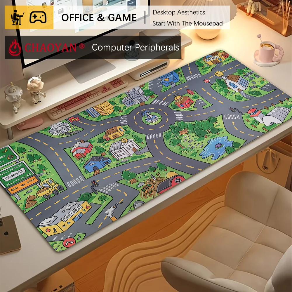 Car City Mousepad Old School Childhood City Mouse Pad Desk Mat Gaming Mat Non-Slip Durable Stitched Edge Extended Pad Office Rug — view 2