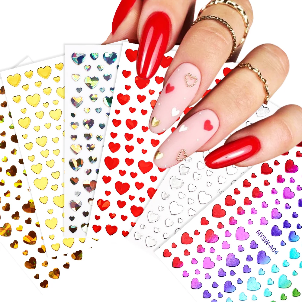 Love Heart Nail Stickers Mixsize Heart Selfadhesive Slider Decals