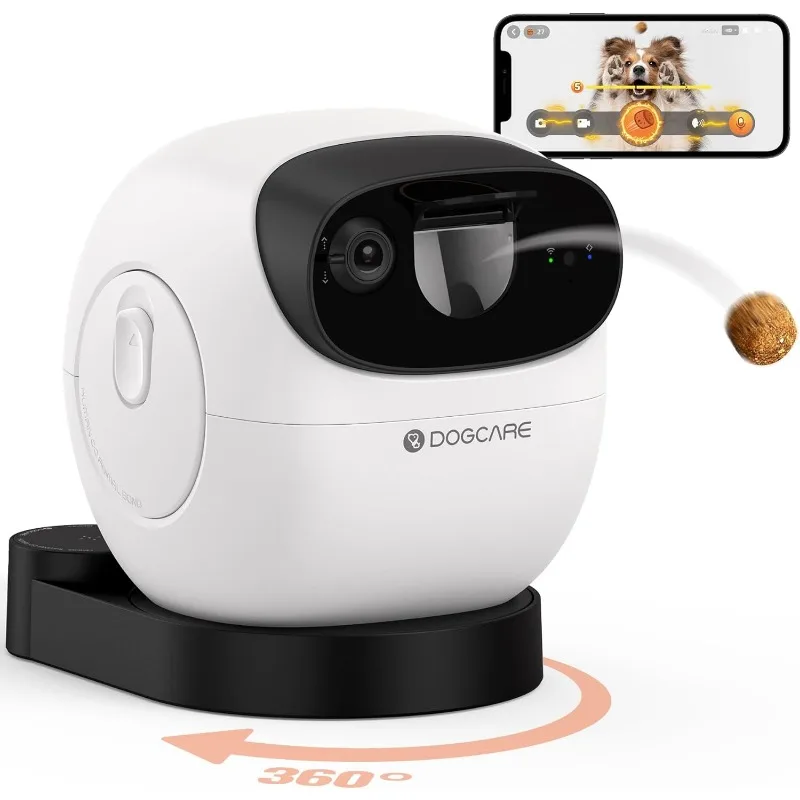 

DOG CARE Dog Camera Treat Dispenser, 1080p HD 360° View Pet Camera with AI Tracking, Barking Alert, Selfie Alert, 2-Way Audio
