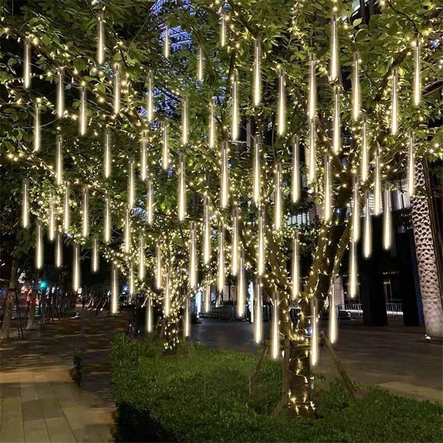 

Hot 30/50cm 8 Tubes Outdoor LED Meteor Shower String Lights Christmas Tree Garland Decorations for Home Garden Wedding New Year