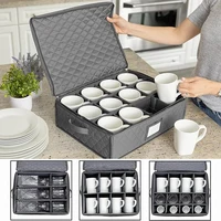 Kitchen Coffee Cup Storage Box Grey Foldable Fabric Teacup Mug Dust Proof Storage Basket with Lid Multifunctional Organizer 1