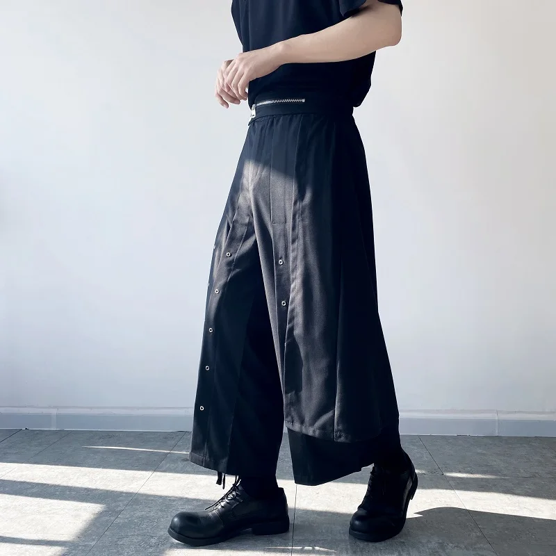 S-6XL!!2022 Design sense of double-layer nine-point culottes for men and women warrior wide leg pants rivet Harlan pants