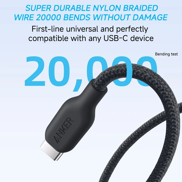 كابل Anker 240W USB-C إلى USB-C كابل بيانات مجدول من النايلون البيئي لهاتف iPhone 15 iPad Pro MacBooks Android