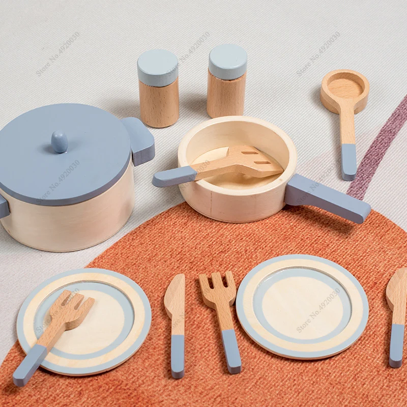 

Wooden Play House Kitchenware Set Condiment Bottle Cooking Pot Mini Simulation Cutlery Baby Early Education Kitchen Toys Gifts