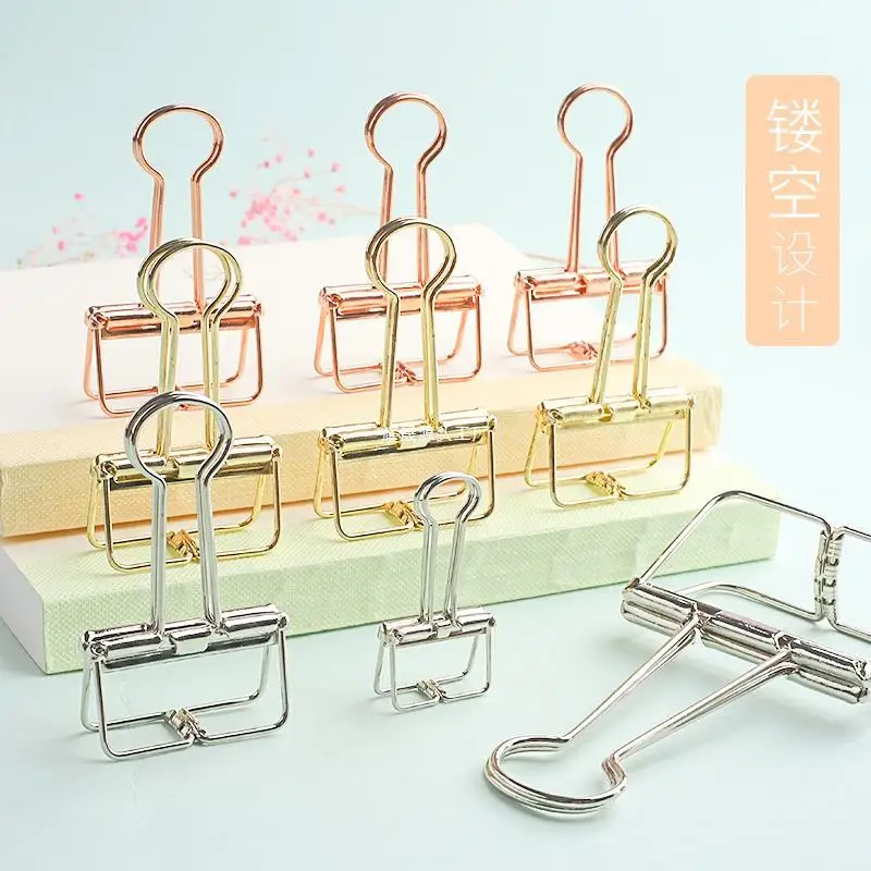 1Pcs Paper Clip Sliver Rose Gold Binder Clips Page Holder Office Study Binder Clips Photo Clamp Office School Desk Organizer