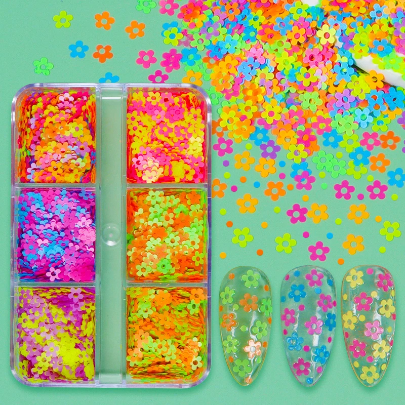 

Mixed Plum Blossom Sequins For Nail Charms Decoration Fluorescent Flower Flake Glitter Summer Nails Art Accessories DIY Material