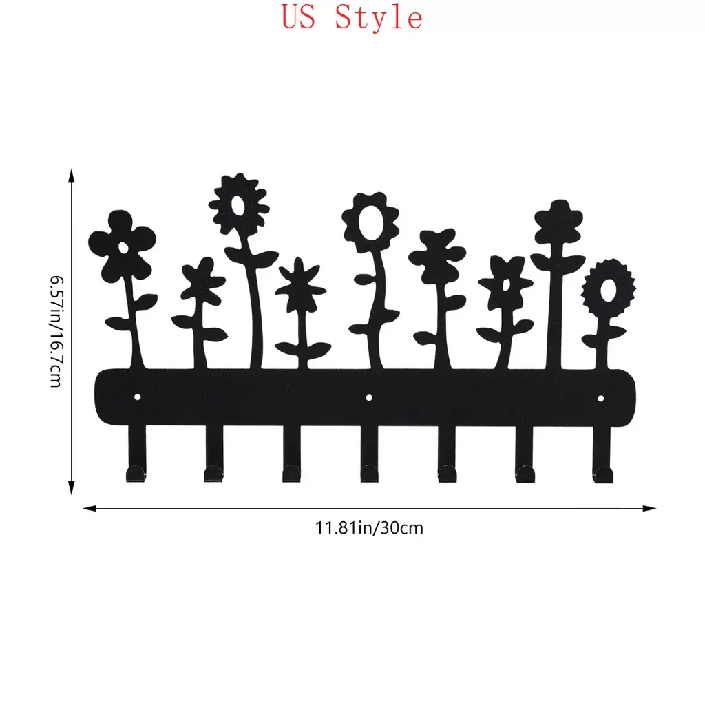 

Металлический держатель для ключей с цветами, 7 крючков, тюльпан, Маргаритка, черная железная вешалка, настенные крючки, декоративные крючки, органайзер, стойка для сумки, одежды Ga