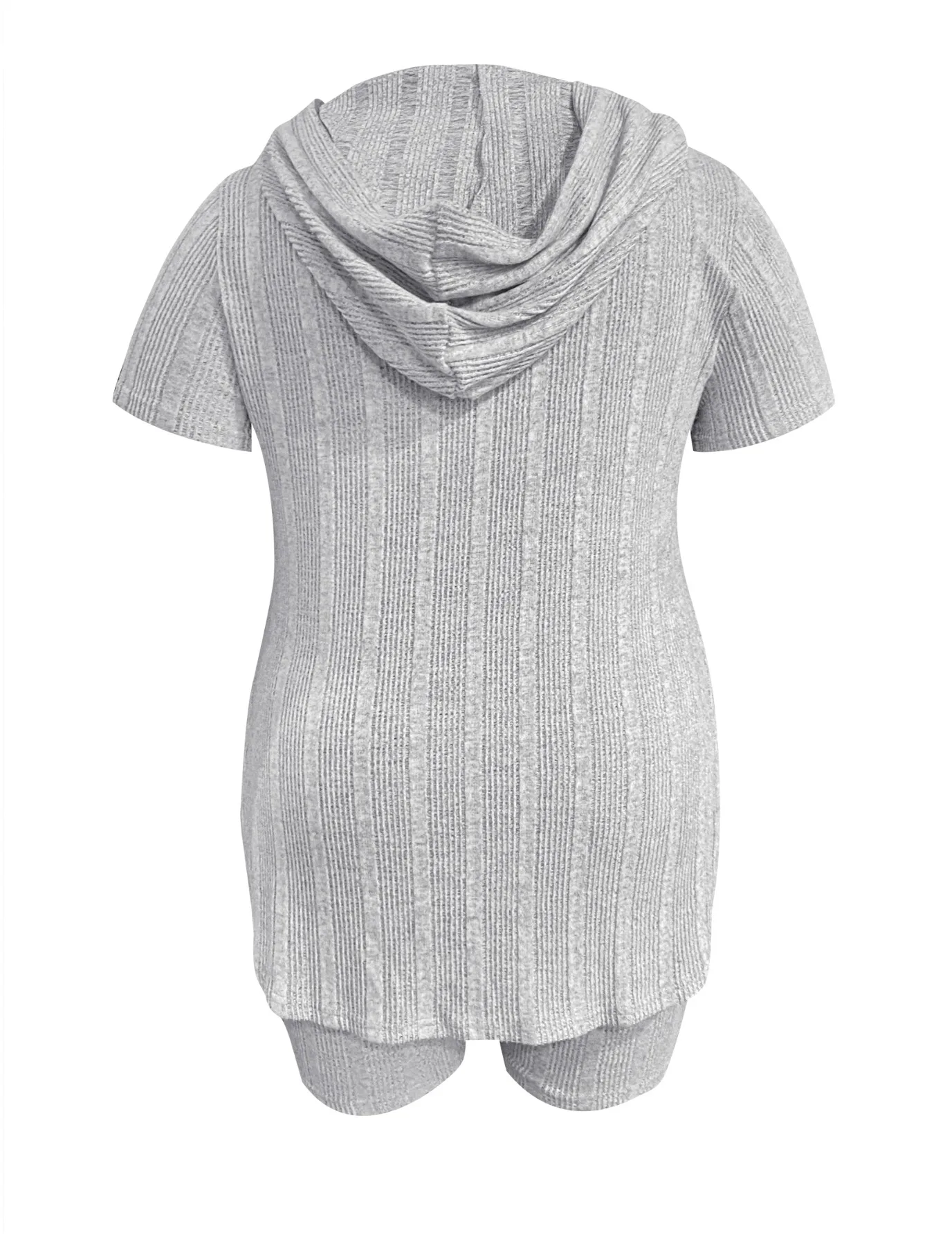 LW Plus Size Two pieces sets Hooded Collar Side Split Shorts Set summer short sleeve Top + short sets casual Two pieces sets