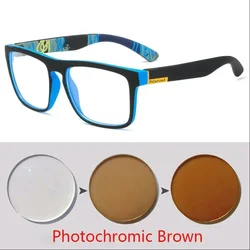 Men's Custom Made Polarized Square Full - Rim Sports Sunglasses with Colorful Mirror Lens (Myopia -375)