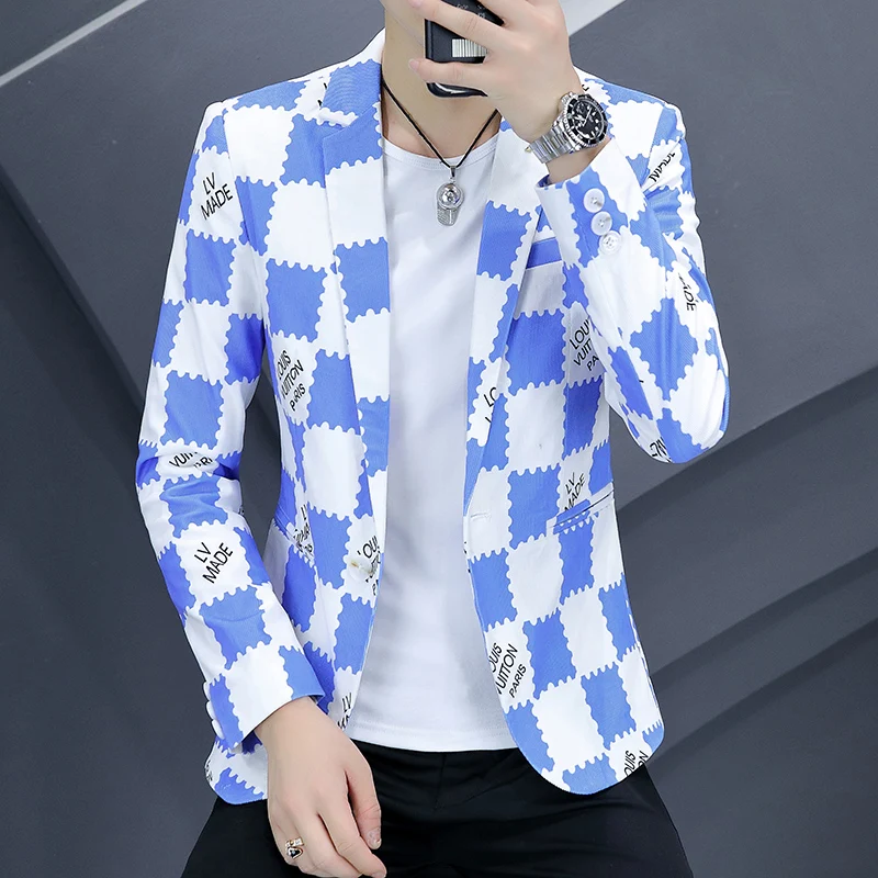 Blazer Men's Fashion Gentleman Business Outdoor Travel Letter Wedding Slim-fit Korean Fashion Handsome Teen Casual Blazer 3