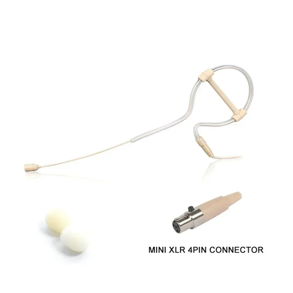 Beige Single Earhook Headset Mic Headworn Microphone Hand-3.5mm Mini 4 Pin XLR Connector With Microphone Covers