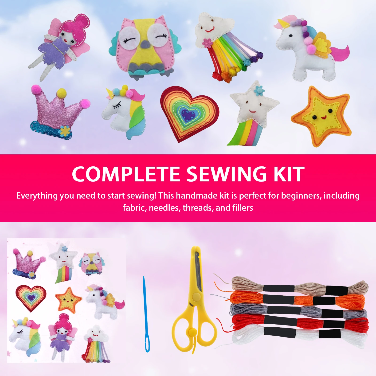 9/5Pcs DIY Sewing Kit Creative Kids Sewing Kits Crafts Set Educational DIY Felt Crafts Beginner Kit Felt Toy Sets