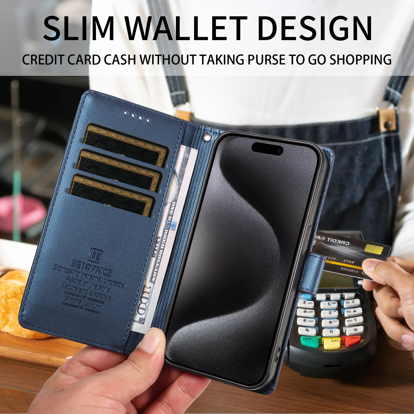 Elegant Business Leather Flip Wallet Phone Cover with Card Holder