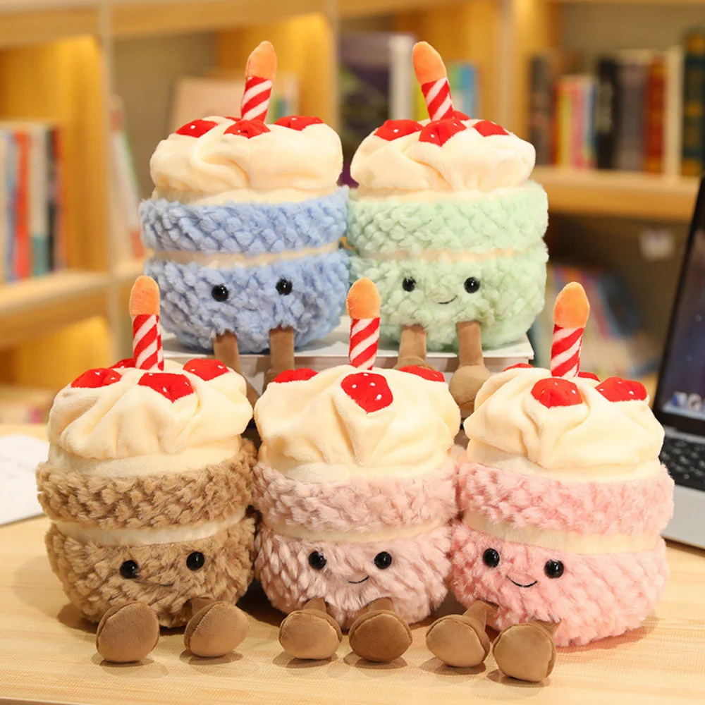 

1Pc 28cm Adorable Soft Birthday Cake Dolls with Candles Stuffed Fruit Strawberry Cupcake Shape Plushie Cuddly Toys Gift for Kids