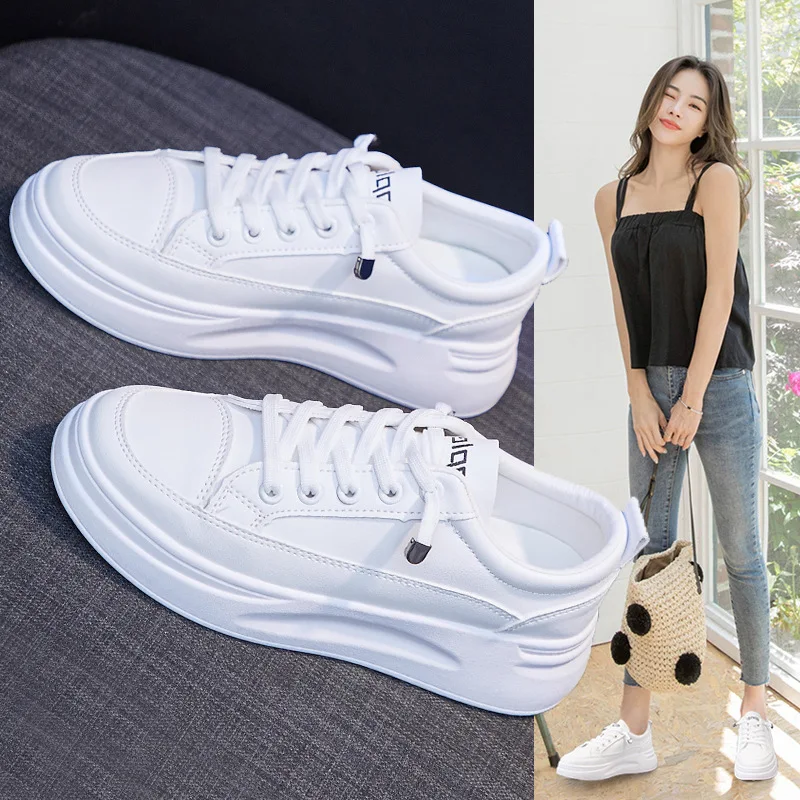 Breathable Shoes for Woman Sneakers Spring 2022 Korean Lace-up Low Cut White Casual Women Shoes Platform Sneakers Dropshipping