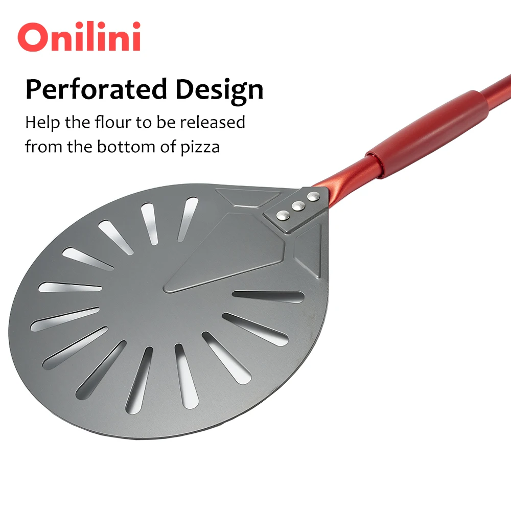 Pizza Peel 9 inch Hard Anodized Pizza Turning Peel Perforated Pizzas Peel Almuinum Alloy Handle Pizza Shovel Paddle with Free Spoon