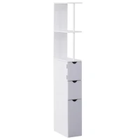 HOMCOM 54" Tall Bathroom Storage Cabinet, Freestanding Linen Tower With 2-Tier Shelf And Drawers, Narrow Side Floor Organizer, W 1