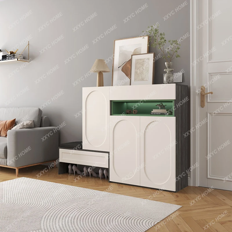 

Shoe Cabinet Stool Integrated Solid Wood Home Doorway High-End Home Wall Shoe Cabinet Entrance Cabinet