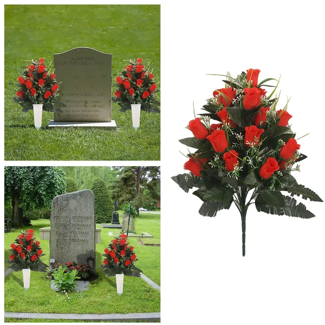 Artificial Flowers for Christmas Cemetery Flower 24 Bud Roses For Cemetery Vases Orchid Branches Artificial 1