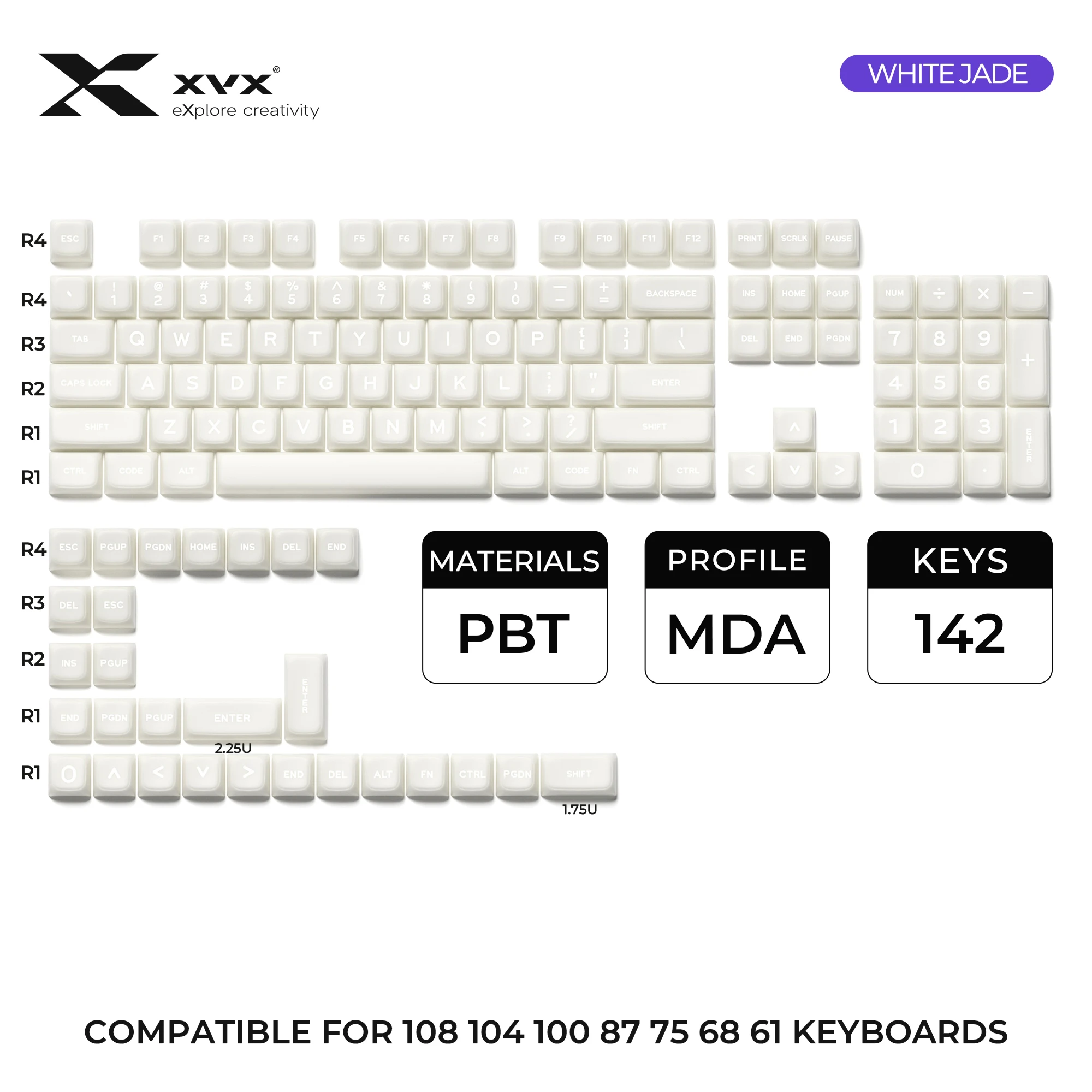 XVX White Jade Keycaps for Mechanical Keyboards Double Shot pbt