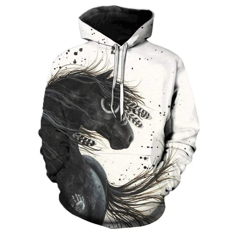 

2023 Hot Sale Colorful Horse Printed Hooded Sweatshirt Men Women Casual Pullover Animal Horse Hoodies Unisex Long Sleeve Hoodie