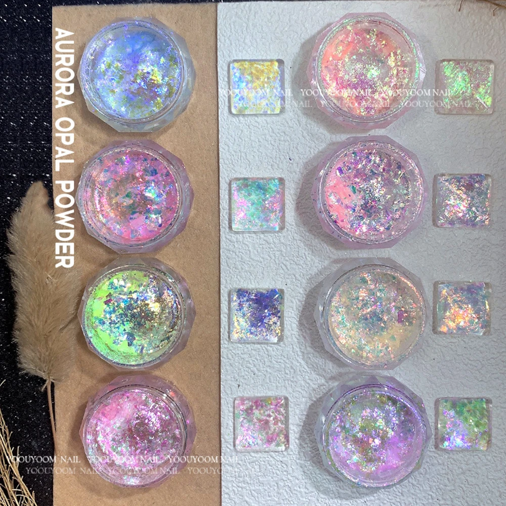 1 Pot Opal Crystal Iridescent Nail Powder Pigment Ice Edelweiss Glitter  Flakes Piece Aurora Color Mixed Nail Art Sequins Powder - AliExpress