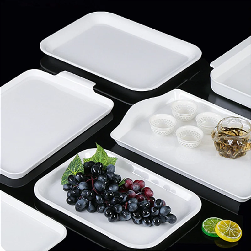 Flat Melamine Kitchen Storage Trays Pastry Bread Restaurant Plates Large White Menu Dishes Plastic for Dinner Persentation 4