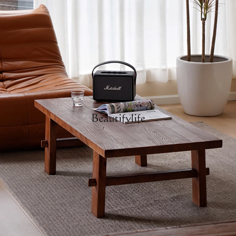 

Solid Wood Tea Table Modern Minimalist Log Old Elm Tea Table Home Balcony Tatami Low Table