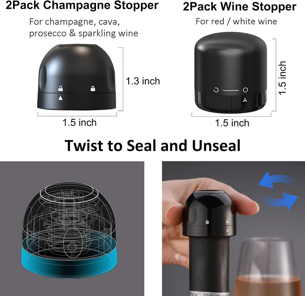 Champagne Wine Bottle Stopper with Silicone Wine Toppers Stopper Reusable Saver Cork Superior Leak-Proof Keeps Fresh rubber stopper