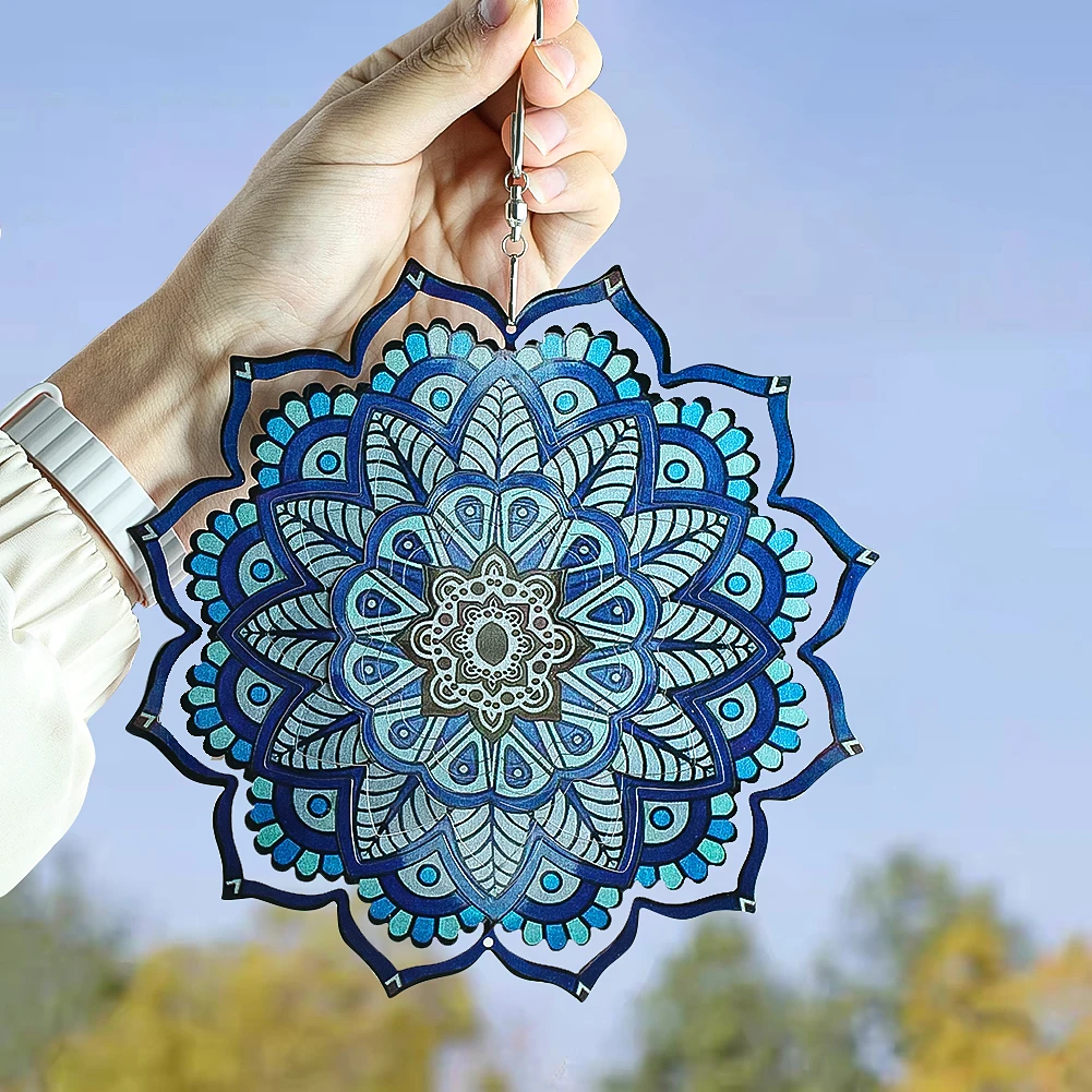 Mandala Kinetic Wind Spinner Art Hanging Yard Garden Decor 3D Whirligig Wind Catcher Sculpture Spirit Clearance Windmill Pendant 2