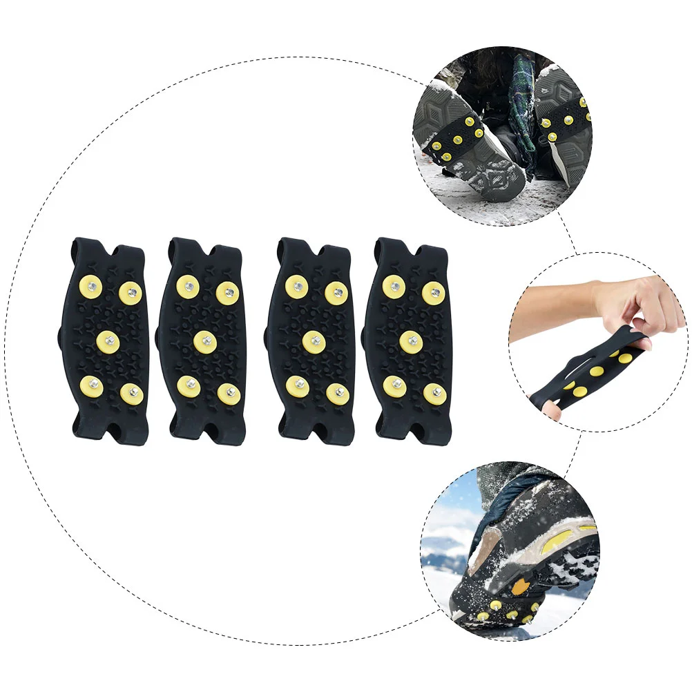 

2 Pairs Non-slip Shoe Covers Ice Gripper Black Boots Snow Shoes Grippers Spikes