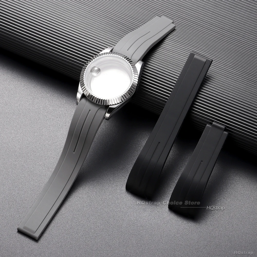 Waterproof Silicone Sport Watch Strap with Curved Ends and Folding Buckle
