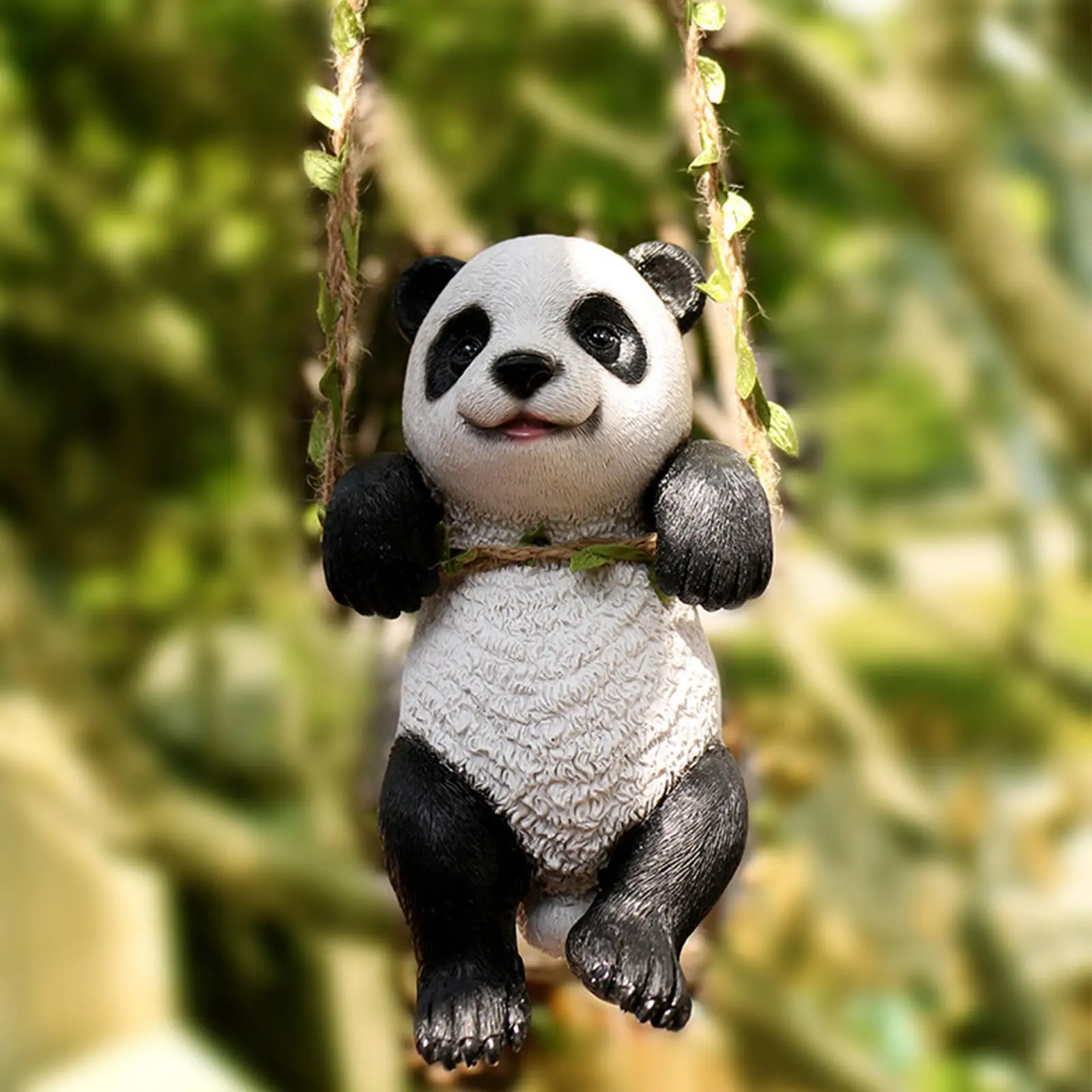 ♥かあみ♥置物♥ガーデンピック♥犬・猫・カラス♥樹脂粘土♥粘土細工♥ Panda Sculpture Ornament Adorable Creative for Patio Micro