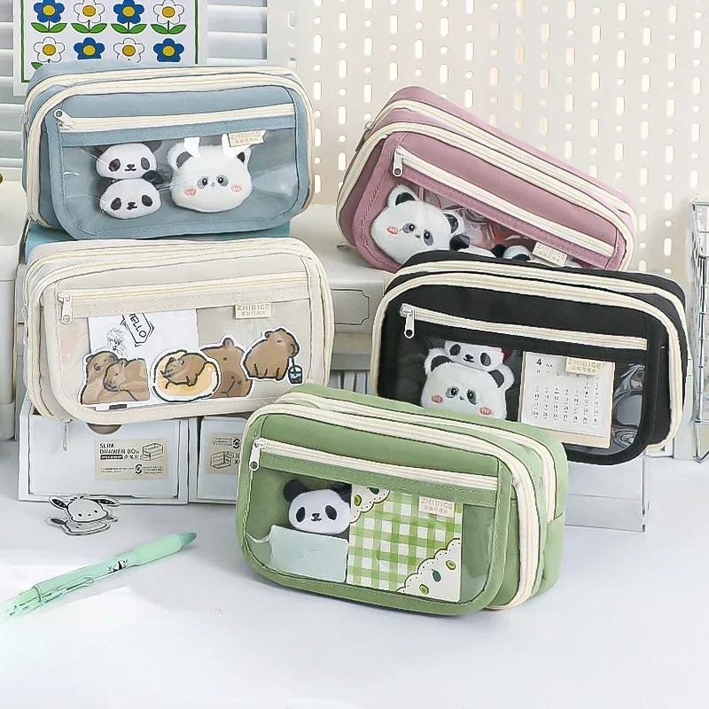 

Multilayer Kawaii Panda Large Capacity Pencil Case Aesthetic School Korean Stationery Supplies Pen Bag Zipper Pencil Pouch