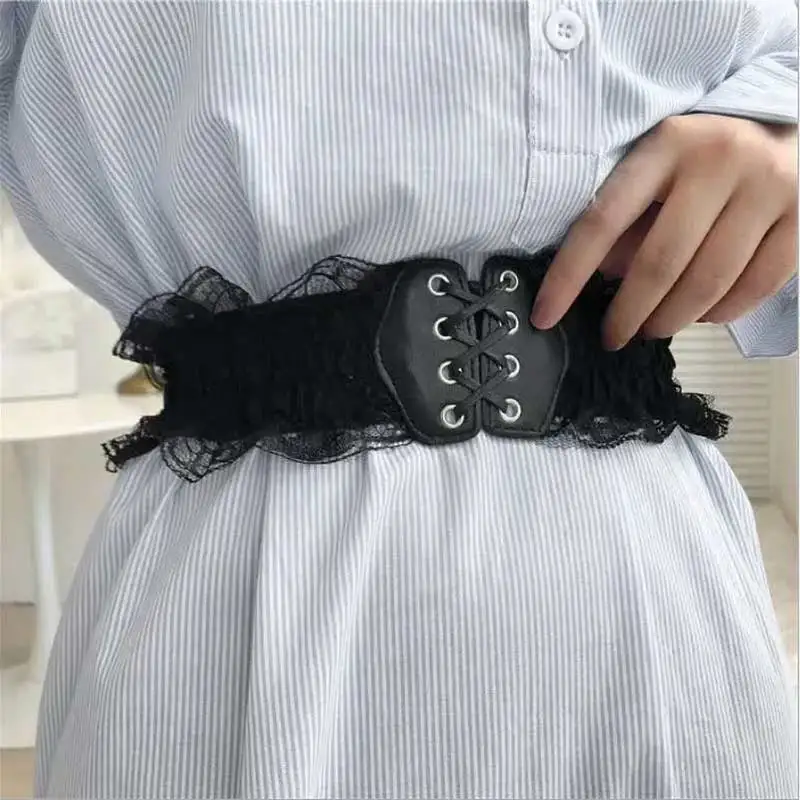 

White lace belt women's versatile trim with skirt summer elasticated wide corset fashion stretch dress waistband